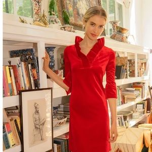 Gretchen Scott Ruffle Neck Red Silky Velvet Dress ♥️ Valentine's Dinner! ♥️